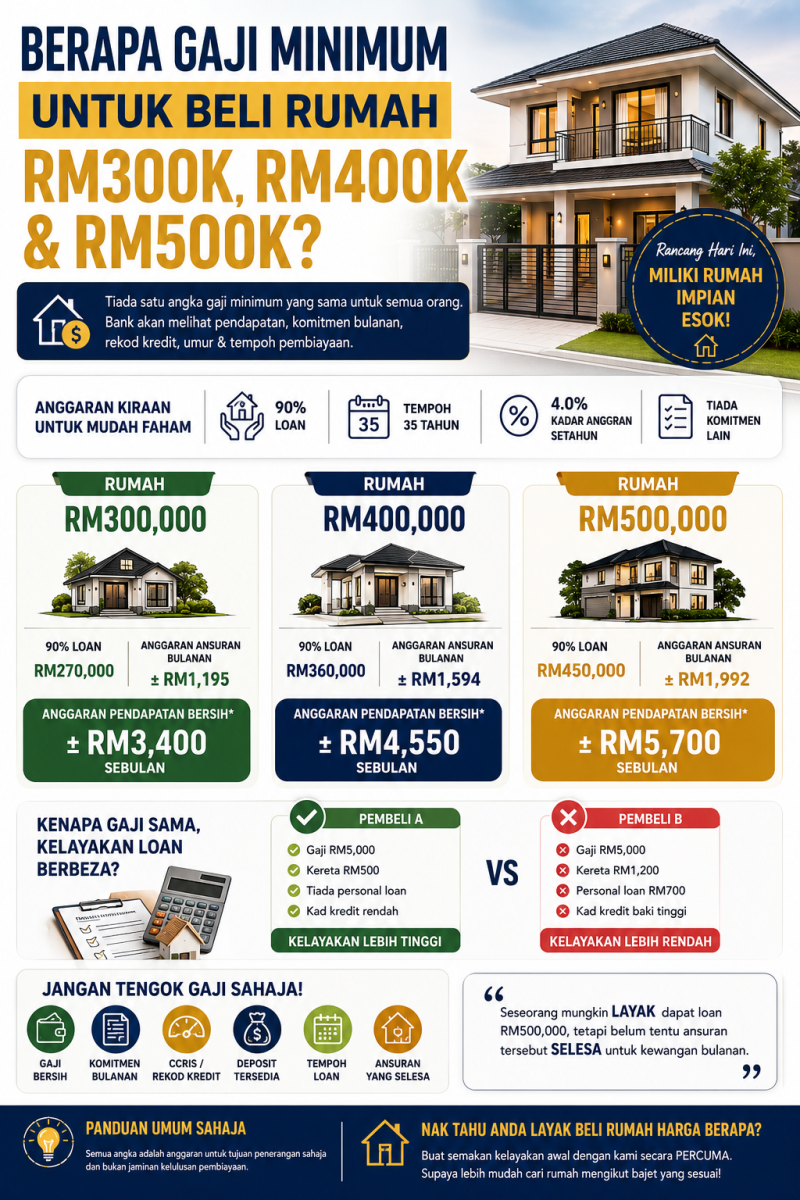 Berapa Gaji Minimum Untuk Beli Rumah RM300K, RM400K & RM500K Firdaus Hashim REN39063 0102289202 Legacy Real Property